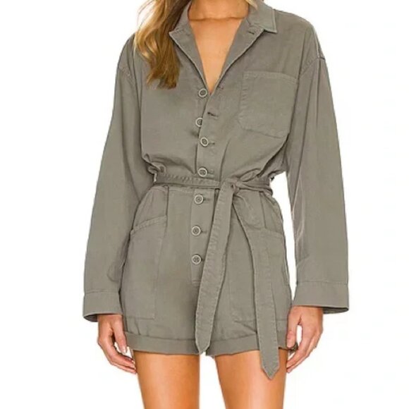 Olive Drab Green Pistola Long Sleeve Shorts Romper M - Picture 7 of 7